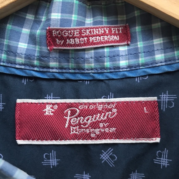 EUC Orig Penguin Rogue Skinny Fit short sleeve check blue/white/light green - Picture 3 of 9